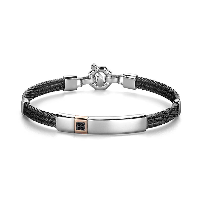 Barakà 316L Black PVD Steel & Rose Gold Diamond Bracelet