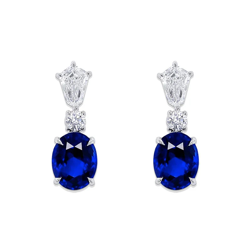 Bayco Magnificent Oval Ceylon Blue Sapphire & Diamond Earrings