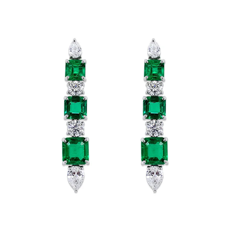 Bayco Magnificent Square Cut Zambian Emerald & Diamond Earrings