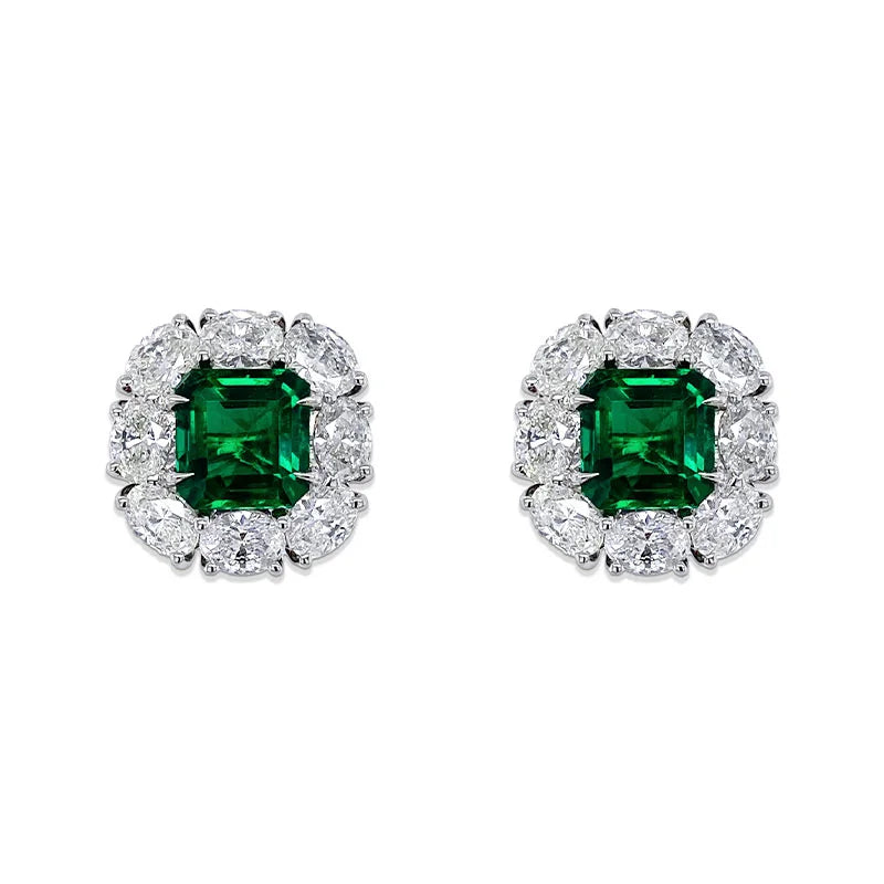 Bayco Magnificent Emerald Cut Colombian Emerald & Diamond Earrings