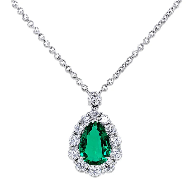 Bayco Magnificent Pear Shaped Zambian Emerald & Diamond Pendant