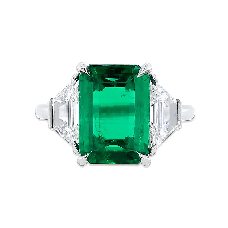 Bayco Magnificent Emerald Cut Colombian Emerald & Diamond Ring