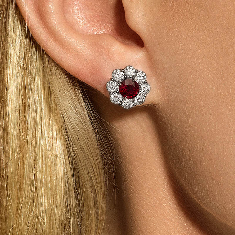 Bayco Modern Classic Ruby & Diamond Earrings