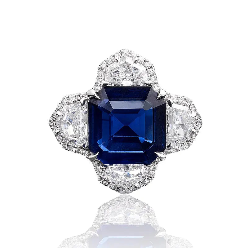 Bayco Cosmopolitan Emerald Cut Blue Ceylon Sapphire & Diamond Ring