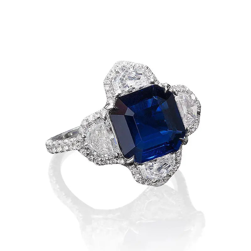 Bayco Cosmopolitan Emerald Cut Blue Ceylon Sapphire & Diamond Ring