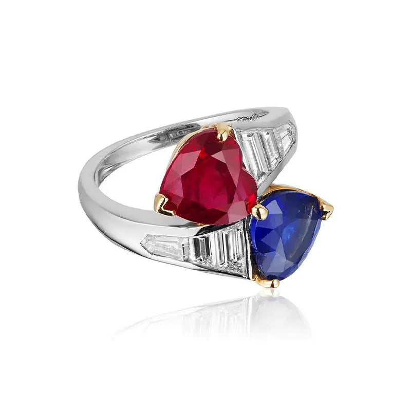 Bayco Chic Mozambique Ruby, Ceylon Blue Sapphire & Diamond Ring