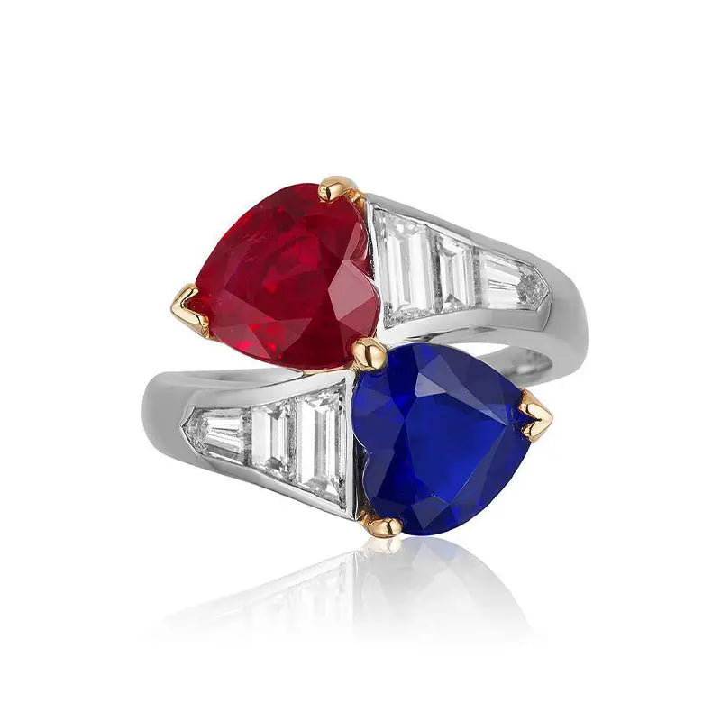 Bayco Chic Mozambique Ruby, Ceylon Blue Sapphire & Diamond Ring