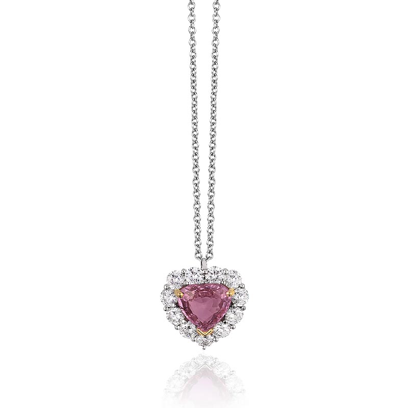 Bayco Magnificent Heart Shaped Pink Sapphire & Diamond Pendant