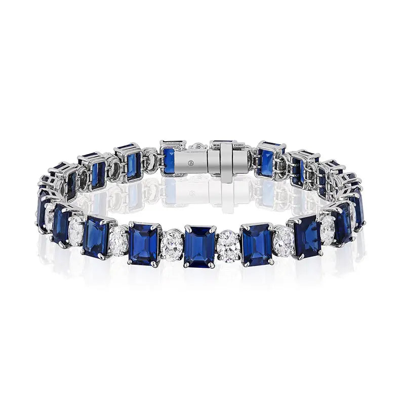 Bayco Magnificent Blue Sapphire & Diamond Line Bracelet