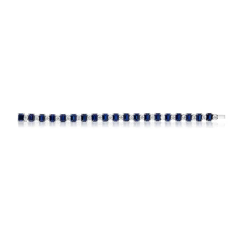 Bayco Magnificent Blue Sapphire & Diamond Line Bracelet