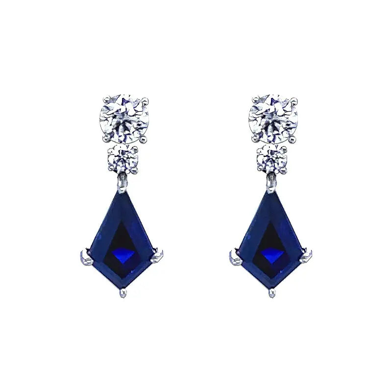 Bayco Cosmopolitan Kite Shaped Blue Sapphire & Diamond Earrings