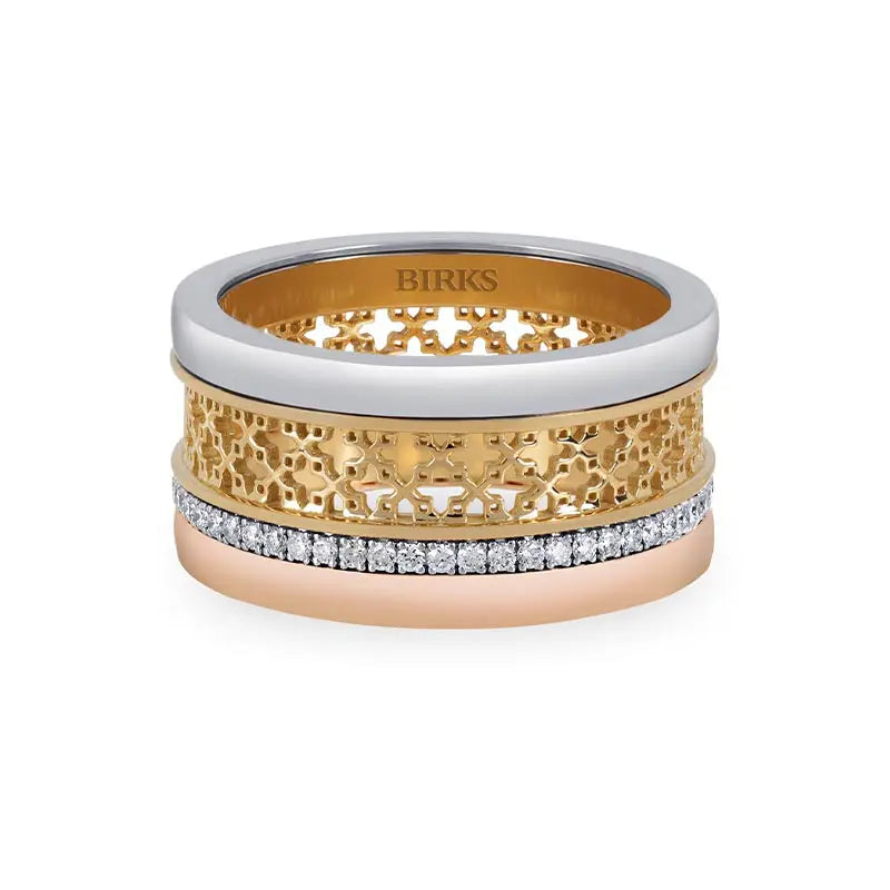 Birks Dare to Dream 10.5mm Tri- Gold Diamond Ring