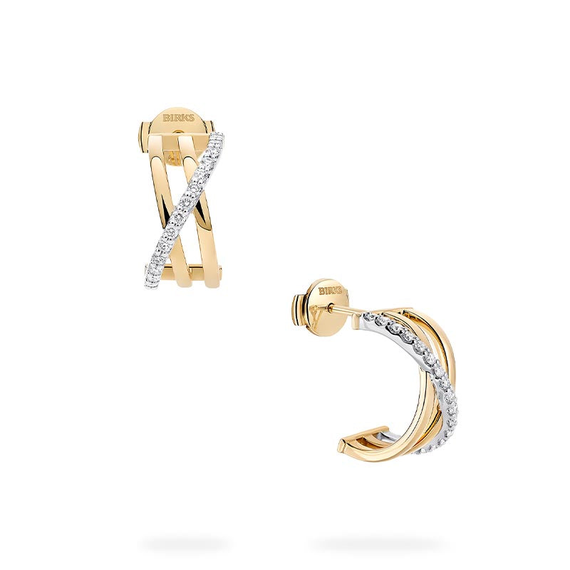 Birks Rosée du Matin Yellow Gold & Diamond Three-Row Earrings