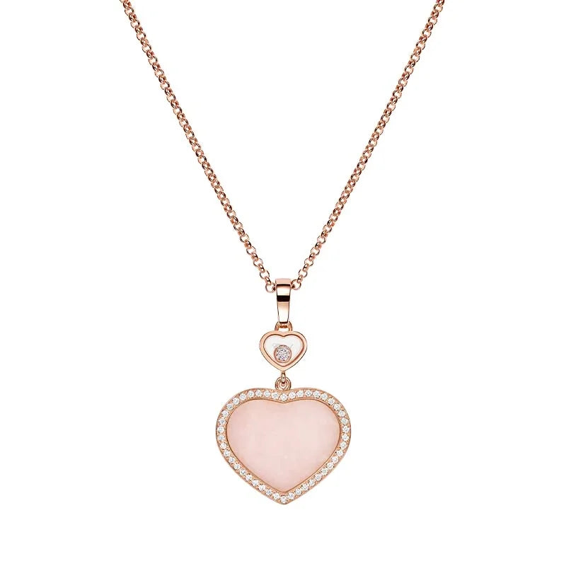 Chopard Rose Gold Happy Heart Pink Opal & Diamond Pendant