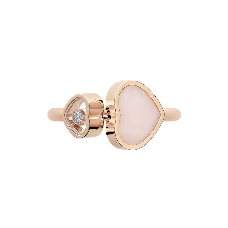 Chopard Rose Gold Happy Hearts Pink Opal & Diamond Ring