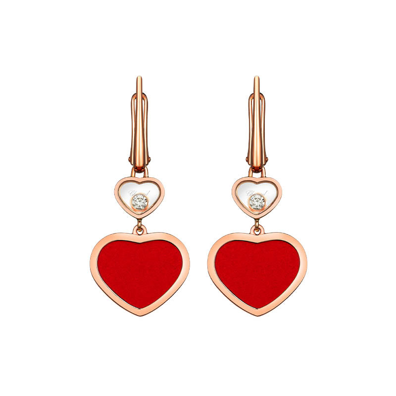 Chopard Rose Gold Happy Hearts Red Stone & Diamond Drop Earrings