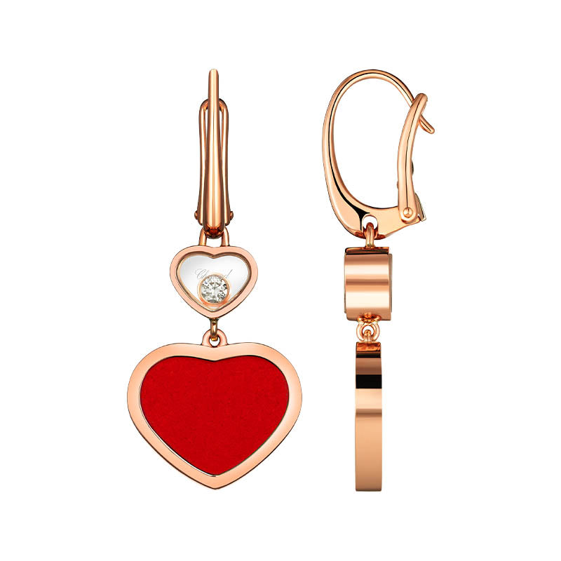 Chopard Rose Gold Happy Hearts Red Stone & Diamond Drop Earrings