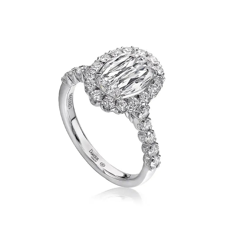 Christopher Designs L’Amour Crisscut® Oval Engagement Ring with Halo & Diamond Band