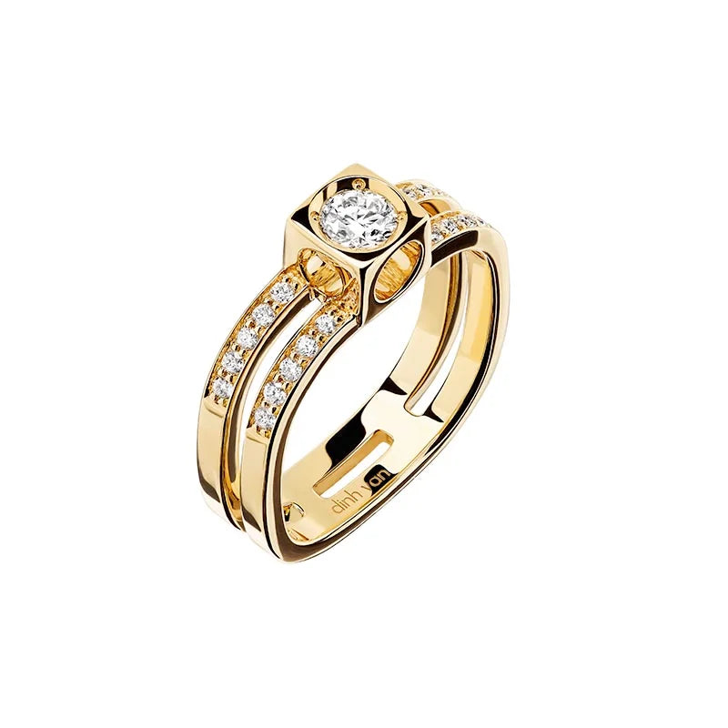 dinh van Le Cube Yellow Gold Diamant 2-Row Large Pavé Ring