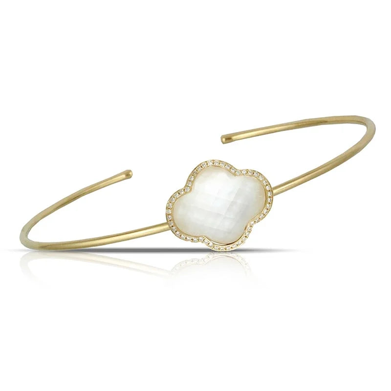 Doves Yellow Gold Clear Quartz & Diamond Bangle