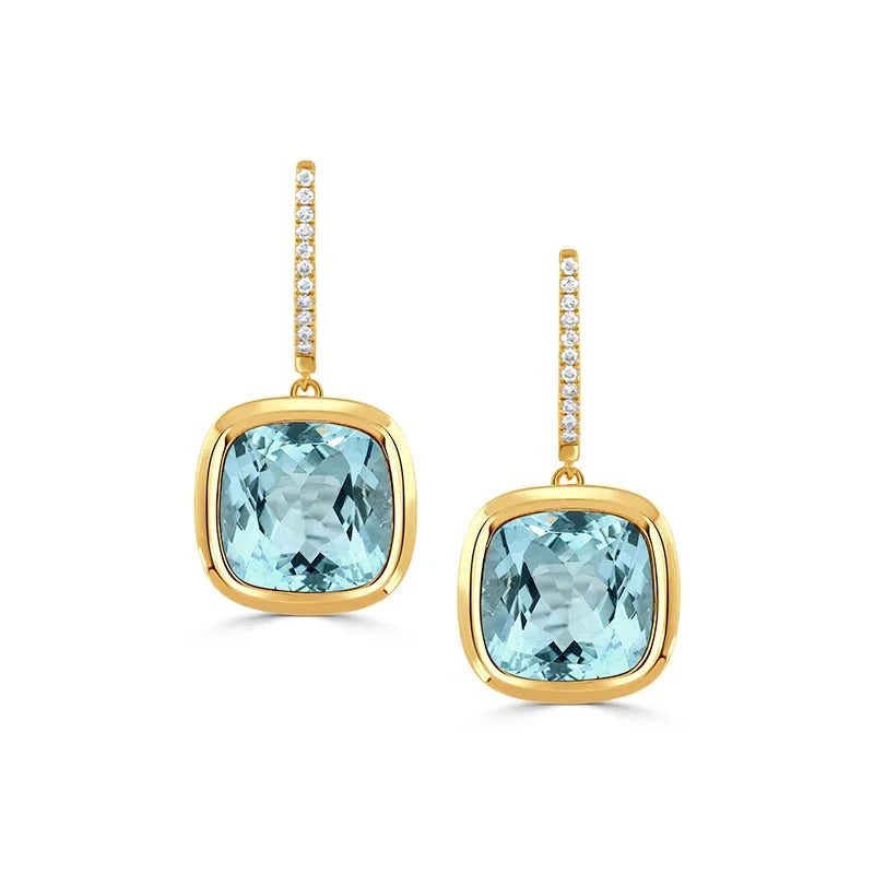 Doves Yellow Gold Sky Blue Topaz & Diamond Earrings