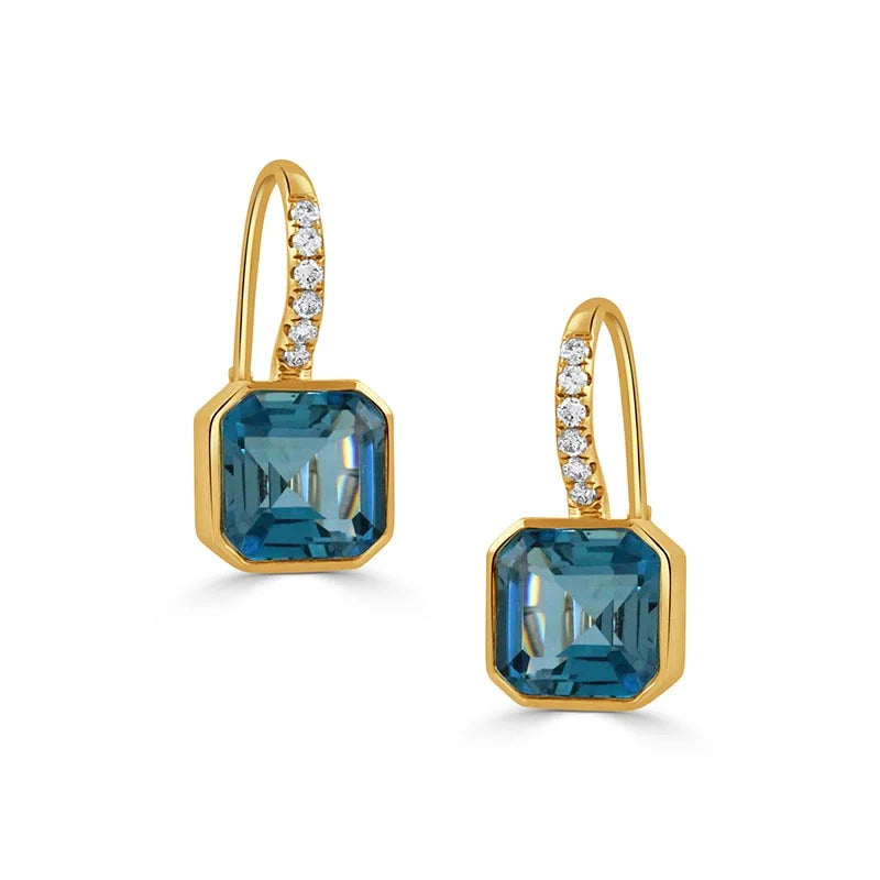 Doves Yellow Gold London Blue Topaz & Diamond Earrings