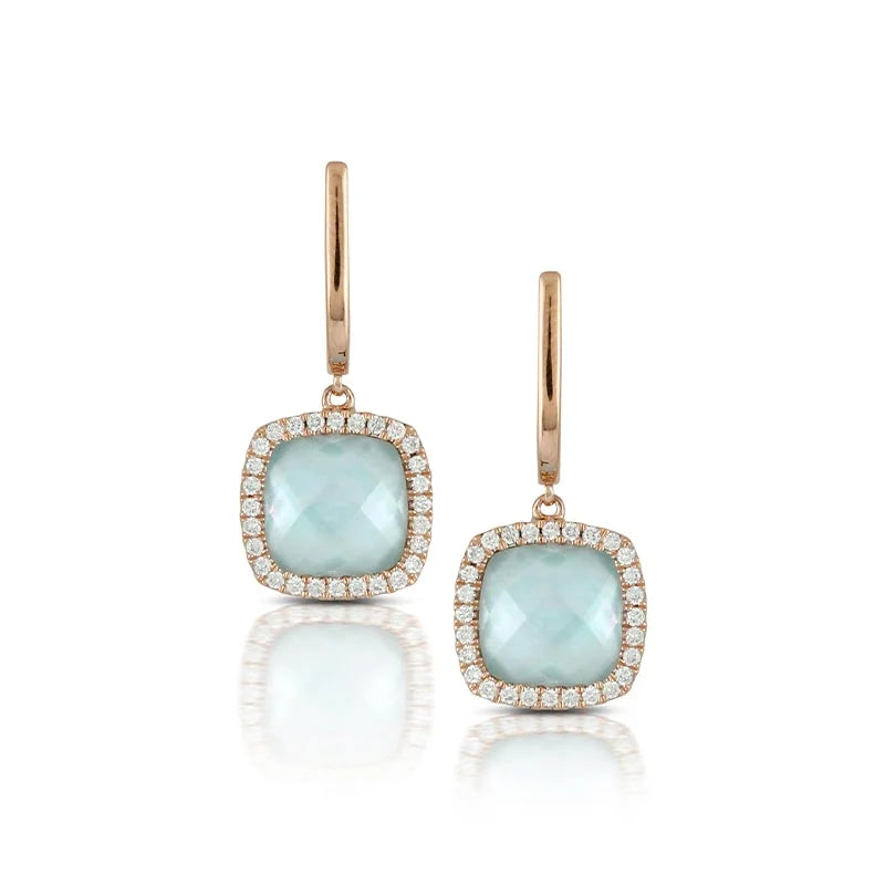 Doves Rose Gold Blue Topaz & Diamond Earrings