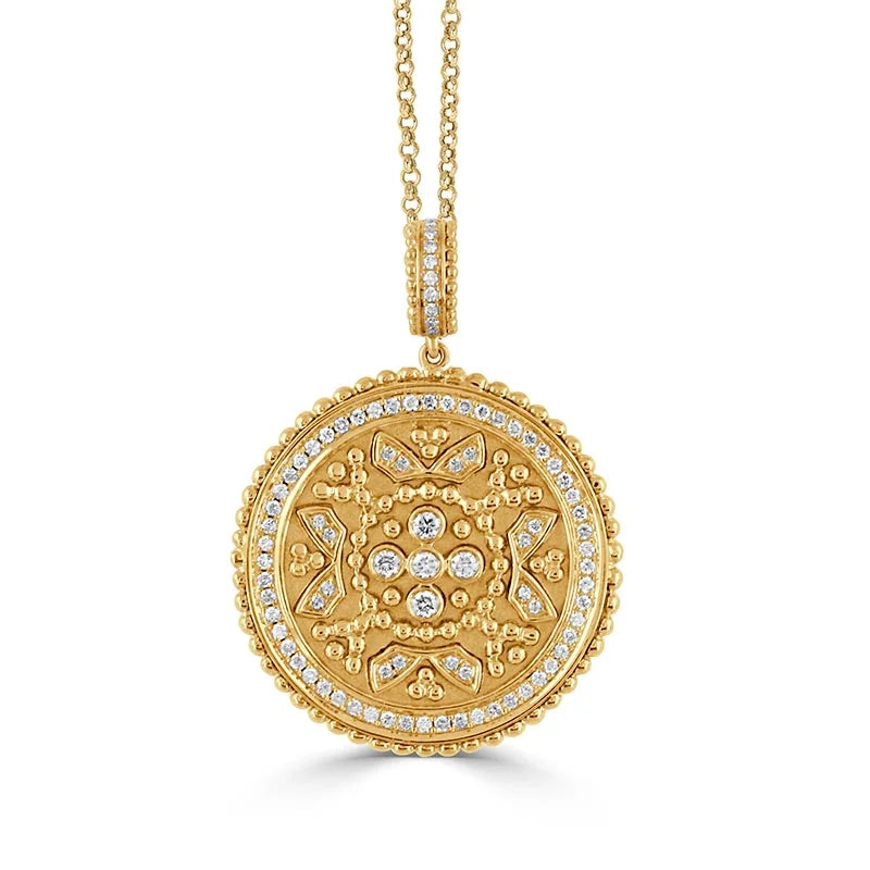 Doves Yellow Gold Byzantine Diamond Pendant