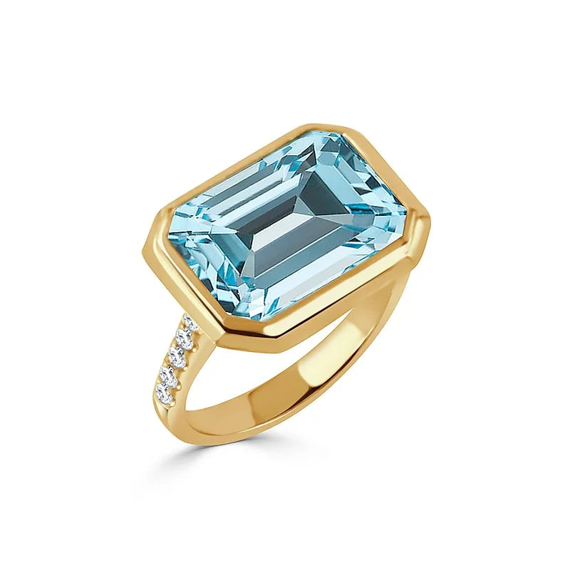 Doves Yellow Gold Sky Blue Topaz & Diamond Ring