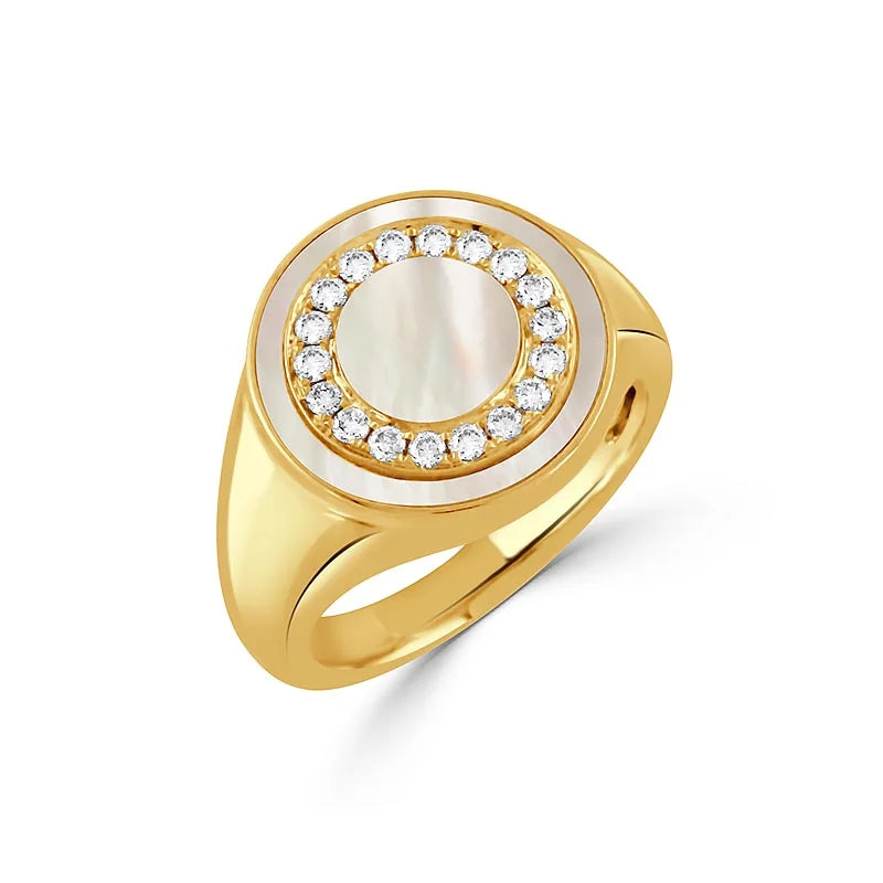 Doves Yellow Gold Mother of Pearl & Diamond Ring