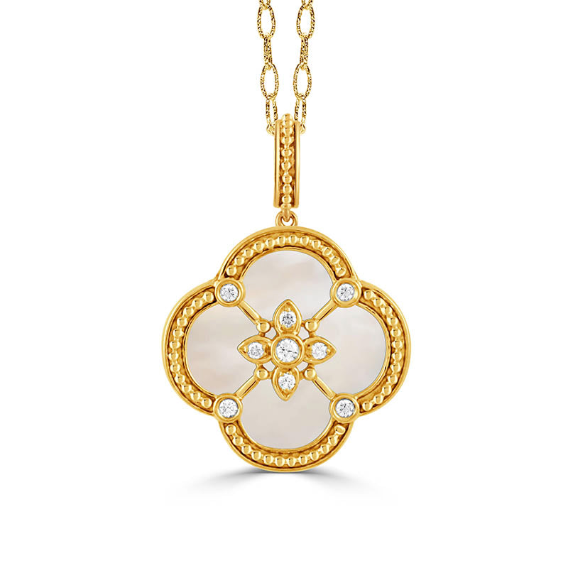 Doves Yellow Gold, Mother of Pearl & Diamond Ravenna Pendant