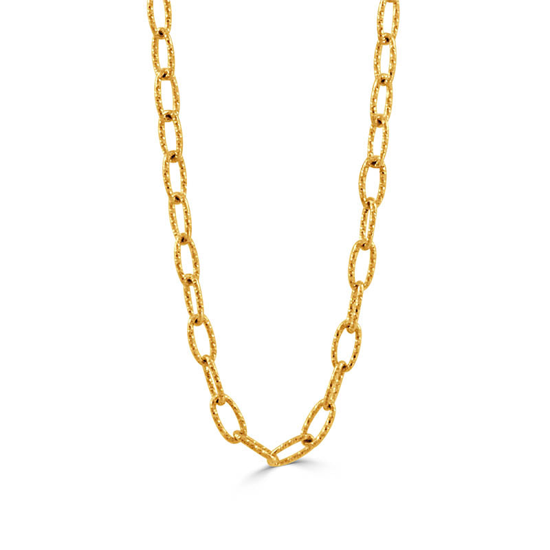 Doves Yellow Gold Textured Oval Link Fancy Chain