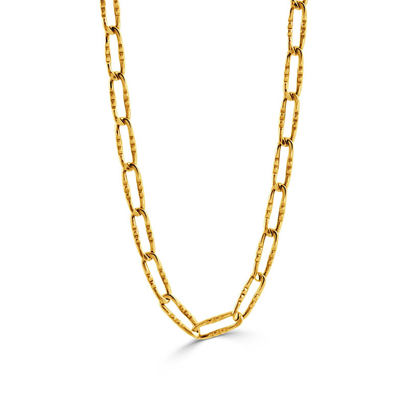 Doves Yellow Gold Textured Paperclip Chain
