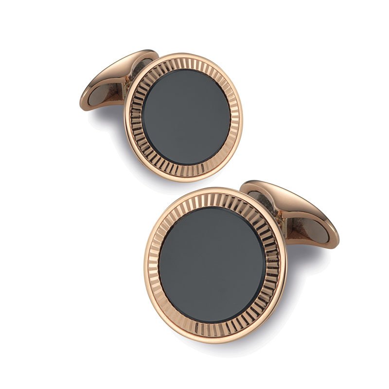 EMK00002 Knar Signature Collection Rose Gold and Onyx Cufflinks