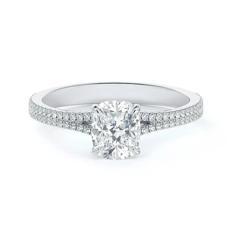Forevermark Icon Setting Oval Diamond Engagement Ring with Two Row Pave Diamond Band