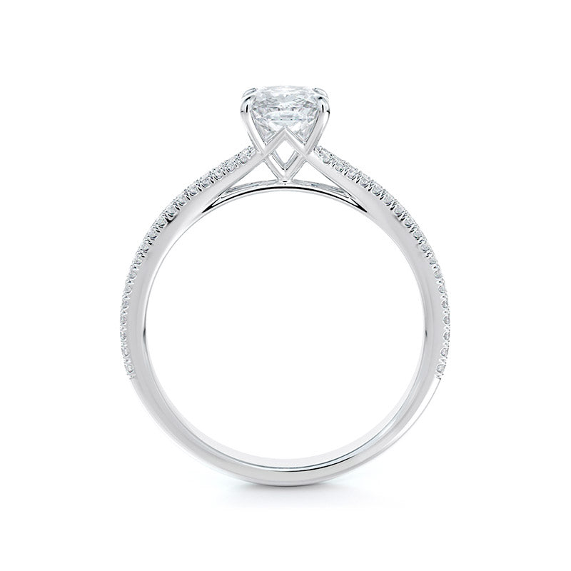 Forevermark Icon Setting Oval Diamond Engagement Ring with Two Row Pave Diamond Band