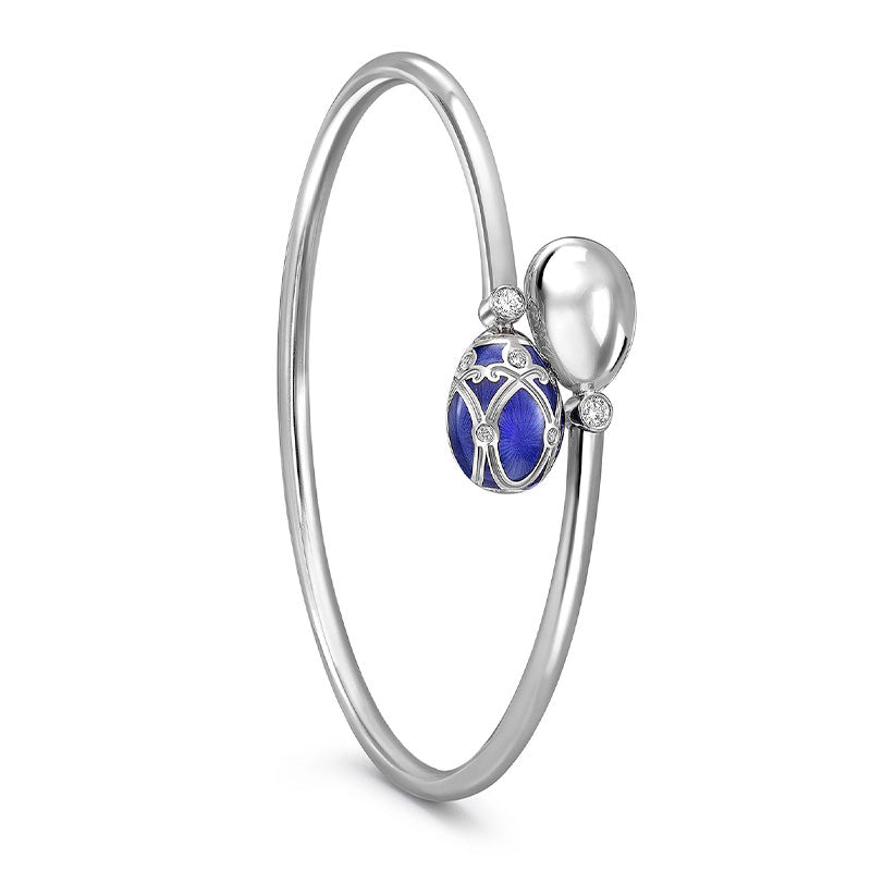 Fabergé Heritage White Gold Royal Blue Guilloché Enamel & Diamond Crossover Bangle