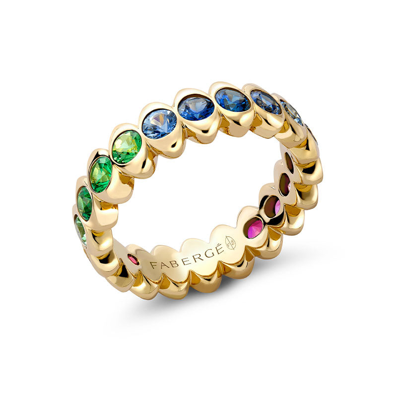 Fabergé Colours of Love - Yellow Gold Cosmic Curve Rainbow Multicoloured Gemstone Eternity Ring