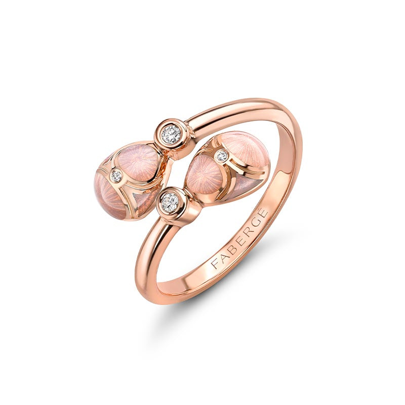 Fabergé Heritage Rose Gold Pink Guilloché Enamel Crossover Ring