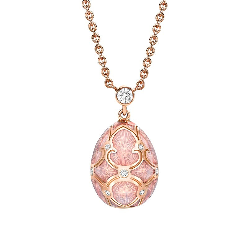 Fabergé Heritage Rose Gold Pink Guilloché Enamel & Diamond Petite Pendant