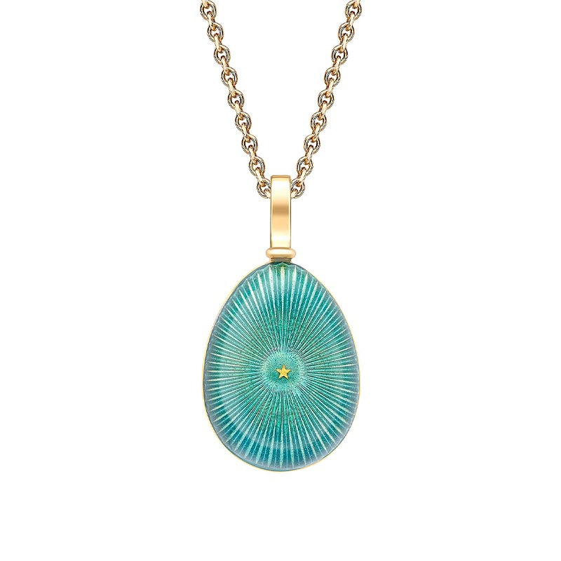 Fabergé Heritage Yellow Gold Teal Star Burst Egg Pendant