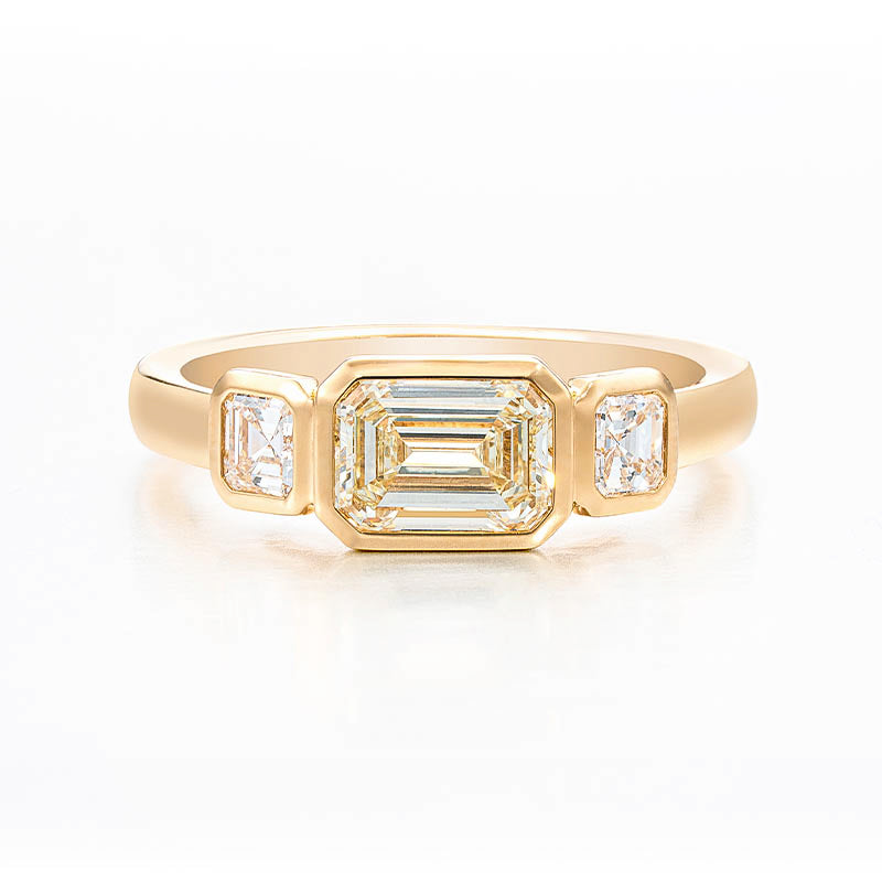 Hans D. Krieger Rose Gold Emerald & Asscher Cut Diamond Ring
