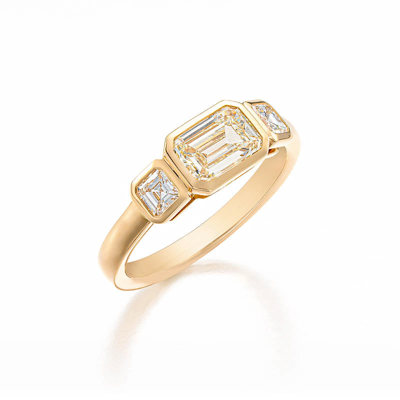 Hans D. Krieger Rose Gold Emerald & Asscher Cut Diamond Ring
