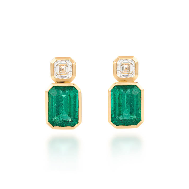 Hans D. Krieger Rose Gold Emerald & Assher Diamond Earrings