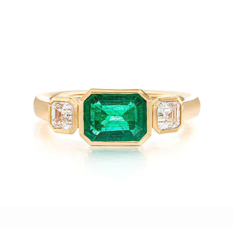 Hans D. Krieger White Gold Emerald & Asscher Cut Diamond Ring