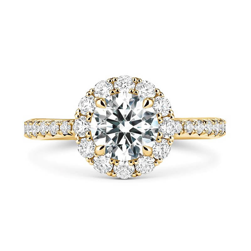 Hearts On Fire 1.00ct Vela Yellow Gold Halo Diamond Engagement Ring 