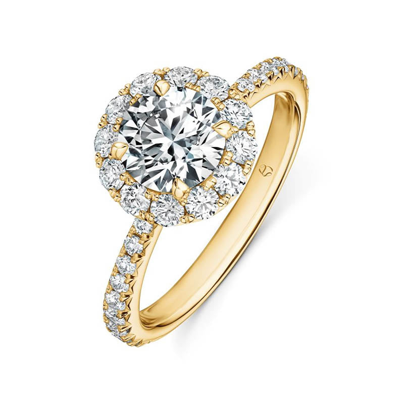 Hearts On Fire 1.00ct Vela Yellow Gold Halo Diamond Engagement Ring 