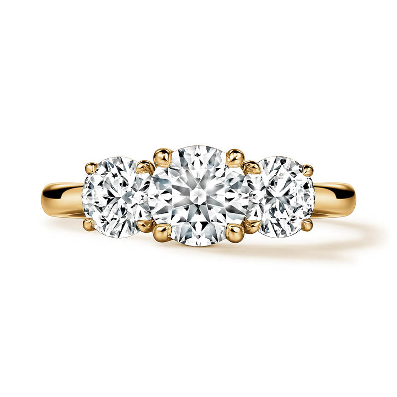 Hearts On Fire Vela Luxe Yellow Gold Three Stone Engagement Ring 