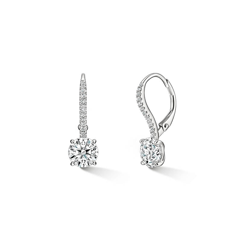 Hearts On Fire White Gold Four Prong Diamond Leverback Earrings 