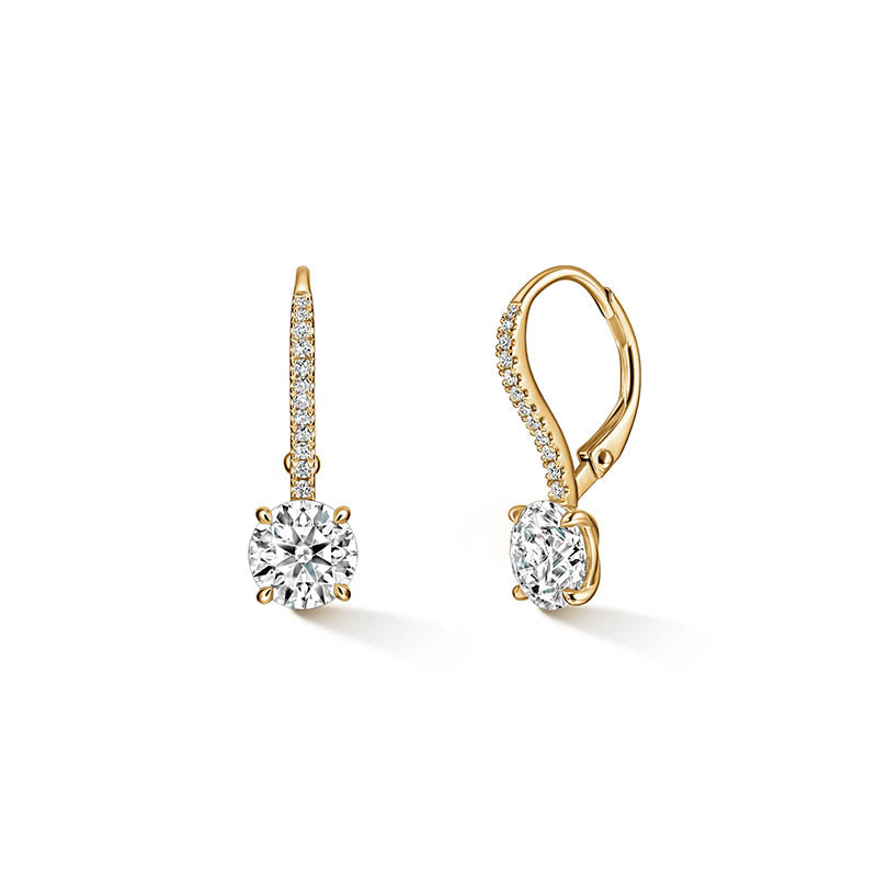 Hearts On Fire Yellow Gold Four Prong Diamond Leverback Earrings 